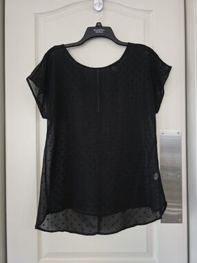 bobeau Black Sheer Dot Cap-Sleeve Blouse